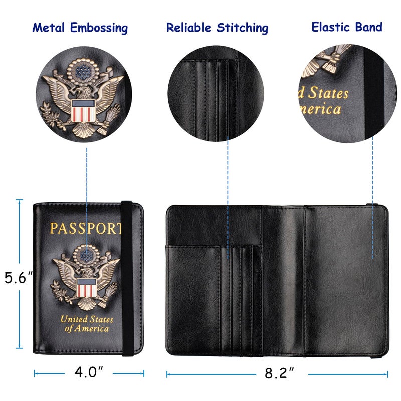 TOURSUIT RFID Blocking Passport Holder for Women Men, Leather Passport Travel Wallet with Metal 3D Metal Badge, Travel Document Holder Cover Accessories (Dark Blue) - Image 4