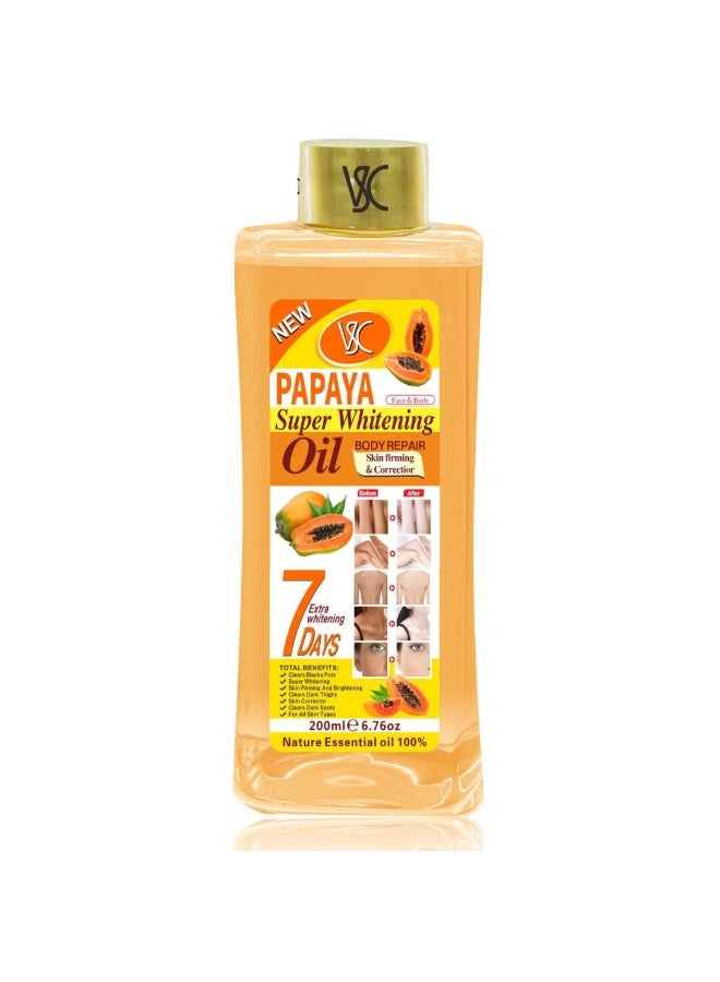 200ML Papaya Super Whitening Oil Body Repair Skin Firming And Corrector Oil Brightening Dark Armpits Thighs Dark Knuckles Black spots Whitening Oil 100% Pure Essential Oil for Face and Body