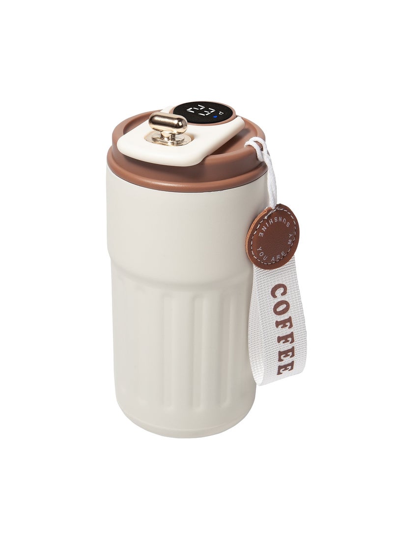 INFOSUN Smart LED Temperature Display Travel Office Coffee Mug, 316 Stainless Steel 450ML Durable Leak-proof Easy Grip Portable Thermos Mug（Brown）  - Image 1