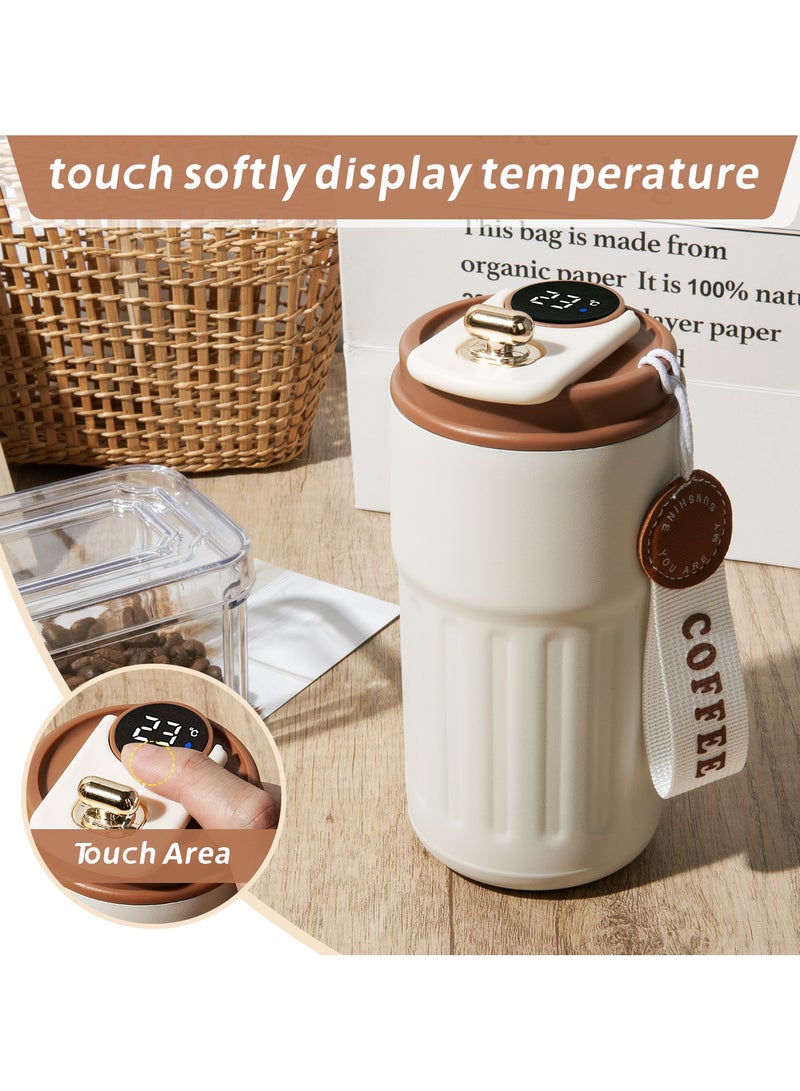 INFOSUN Smart LED Temperature Display Travel Office Coffee Mug, 316 Stainless Steel 450ML Durable Leak-proof Easy Grip Portable Thermos Mug（Brown）  - Image 2