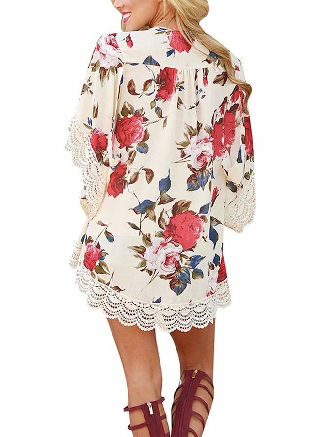 Camisunny Women Short Sleeve Floral Tops Beach Cover up for Summer Cardigan Printed Casual Kimono Coat Blouse Size XL - Image 2