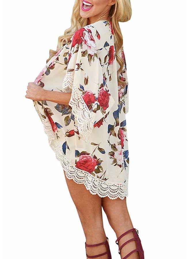 Camisunny Women Short Sleeve Floral Tops Beach Cover up for Summer Cardigan Printed Casual Kimono Coat Blouse Size XL - Image 4