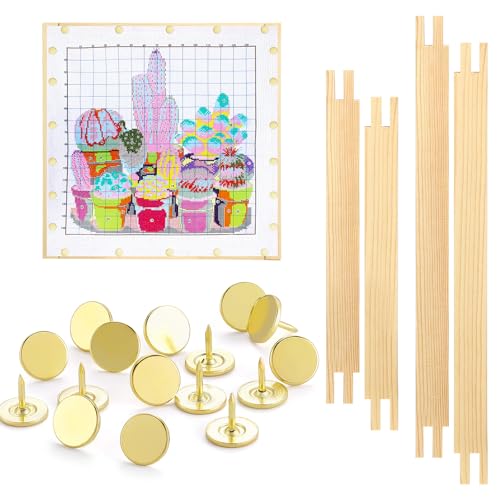 Glooglitter 2 Sets Stretcher Bars for Needlework with Thumb Tacks Regular Needlepoint Stretcher Bars Wooden Canvas for Embroidery Stitch Frame Set Bundle with Crafts68 InchWood - Image 1