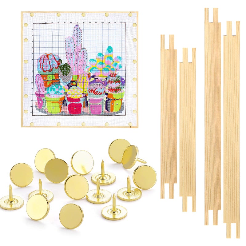 Glooglitter 2 Sets Stretcher Bars for Needlework with Thumb Tacks Regular Needlepoint Stretcher Bars Wooden Canvas for Embroidery Stitch Frame Set Bundle with Crafts68 InchWood - Image 3