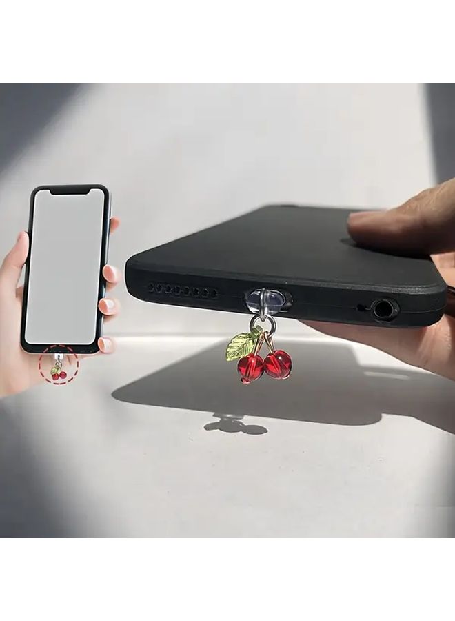 سدادة غبار الكرز الأحمر لجهاز iPhone 6، واقي شاحن سيليكون بمنفذ 14 مع حبل - Image 1