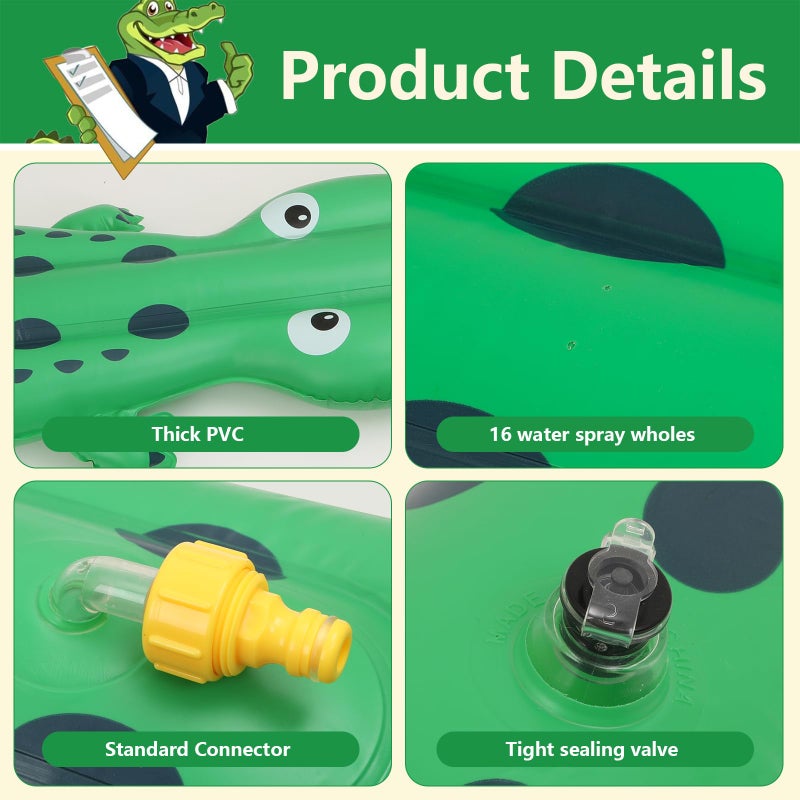 BINGKOU Water Sprinkler for Kids,Large Crocodile Inflatable Sprinkler, Kids Sprinklers for Yard,Outdoor Water Toys Spray Summer Water Play for Boys Girls Dogs Backyard - Image 3