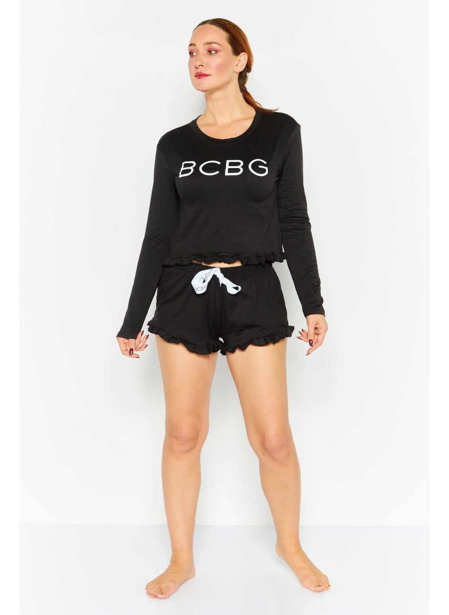 BCBGeneration Women 2 Pcs Brand Logo Pyjama Set, Black  - Image 2