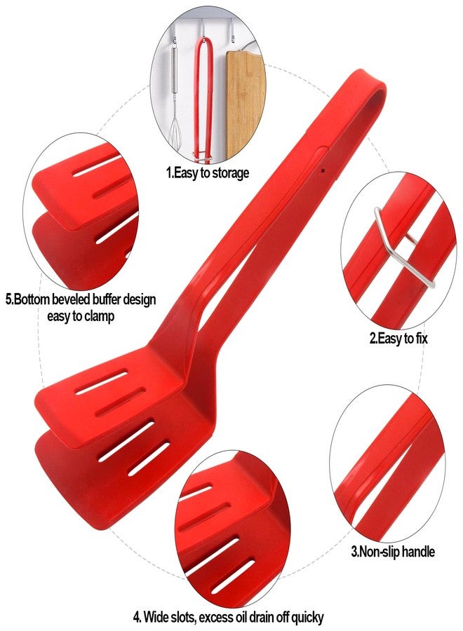KIBBEH Silicone Cooking Tongs, Premium Stainless Steel Silicone Barbecue Clamp, Multipurpose BBQ Clamp Spatula for Gripper Bread Clip, Fried Steak Clamp, Flipping Fish, Toast Salad Tongs, Red（11 Inch） - Image 3