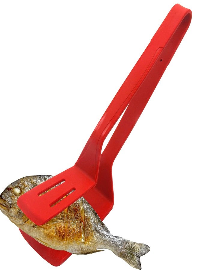 KIBBEH Silicone Cooking Tongs, Premium Stainless Steel Silicone Barbecue Clamp, Multipurpose BBQ Clamp Spatula for Gripper Bread Clip, Fried Steak Clamp, Flipping Fish, Toast Salad Tongs, Red（11 Inch） - Image 1