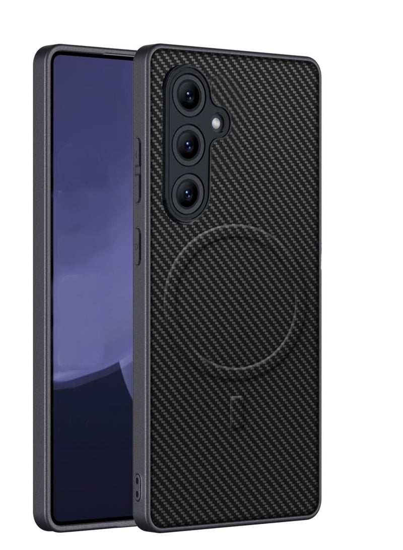 Magnetic Case for Samsung Galaxy A56, Ultra Thin Leather Cover Camera Protection Wireless Charging Anti-Fingerprint Case-Black - Image 1