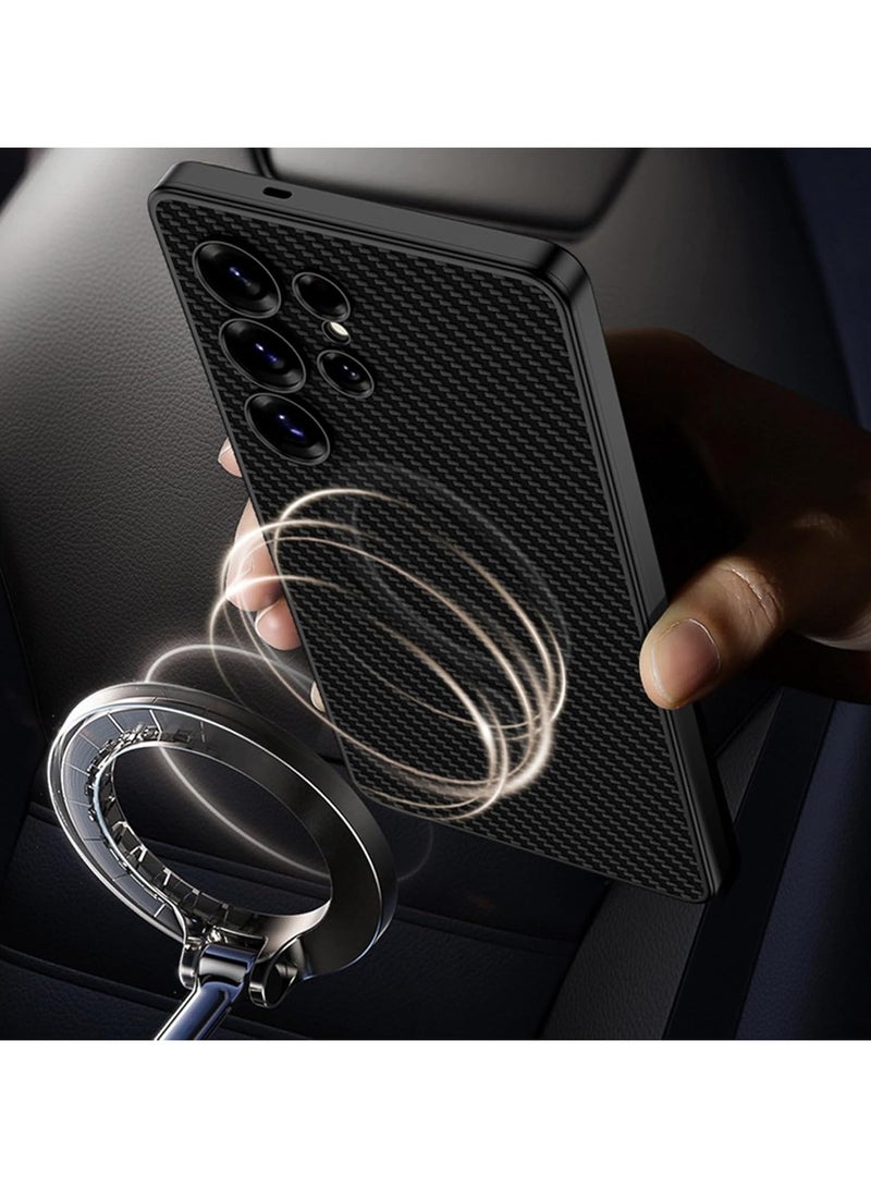 Magnetic Case for Samsung Galaxy A56, Ultra Thin Leather Cover Camera Protection Wireless Charging Anti-Fingerprint Case-Black - Image 3