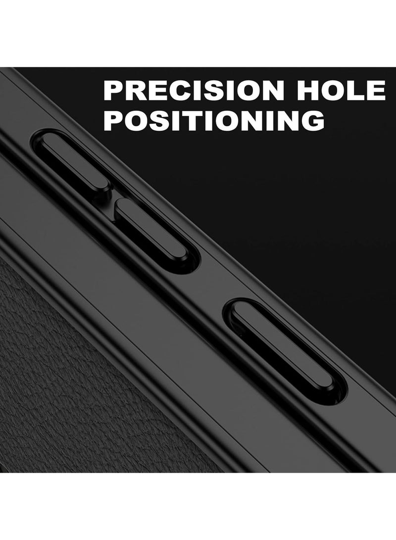 Magnetic Case for Samsung Galaxy A56, Ultra Thin Leather Cover Camera Protection Wireless Charging Anti-Fingerprint Case-Black - Image 4