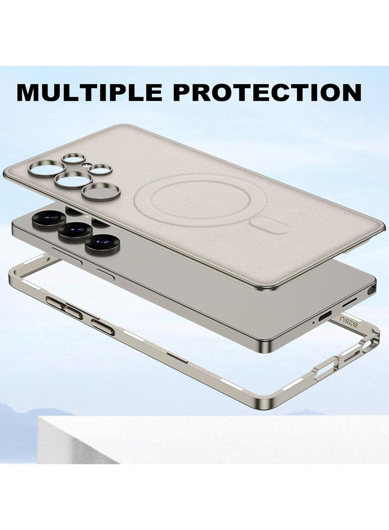 Magnetic Case for Samsung Galaxy A56, Ultra Thin Leather Cover Camera Protection Wireless Charging Anti-Fingerprint Case-Black - Image 2