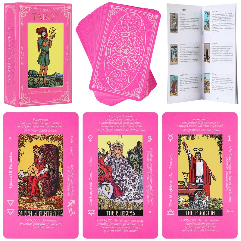 Fofeadm Pink Tarot Cards for Beginners with Meaning on Them Tarot Deck Cards with Guide Book - Image 3