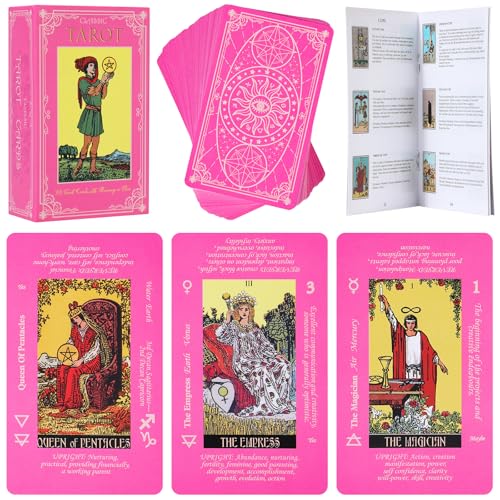 Fofeadm Pink Tarot Cards for Beginners with Meaning on Them Tarot Deck Cards with Guide Book - Image 1