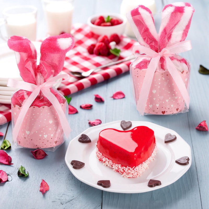 FineCheer 12 Set Galentines Day Gift for Women Valentines Cupcake Headband DIY Gift for Her Include Pink Bow Fuzzy Headbands Cupcake Cup Transparent Bag and Ribbon for Valentines Galentines Day - Image 5