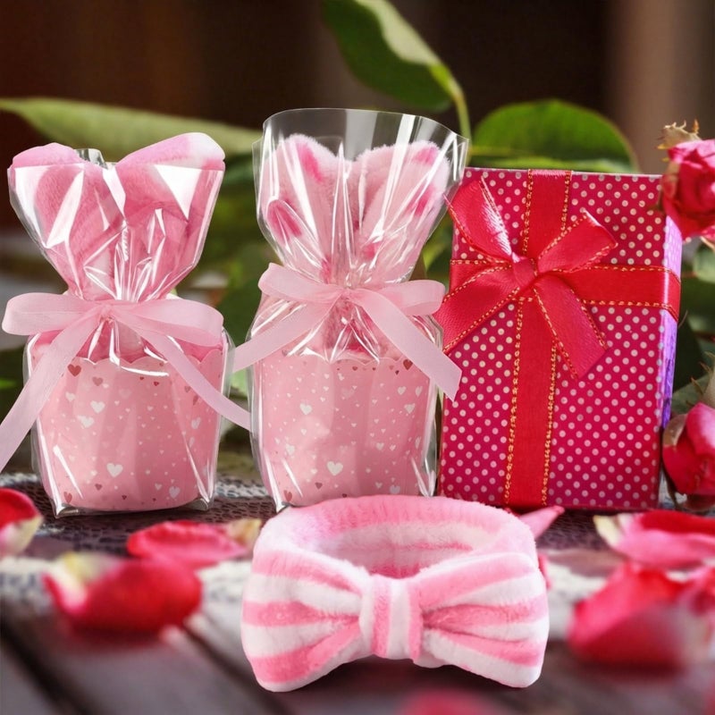 FineCheer 12 Set Galentines Day Gift for Women Valentines Cupcake Headband DIY Gift for Her Include Pink Bow Fuzzy Headbands Cupcake Cup Transparent Bag and Ribbon for Valentines Galentines Day - Image 2
