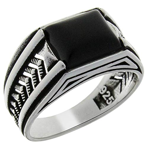 Babylon Silver Solid 925 Sterling Silver Onyx Stone Turkish Handmade Luxury Arrow Design Ring for Men (10) - Image 1