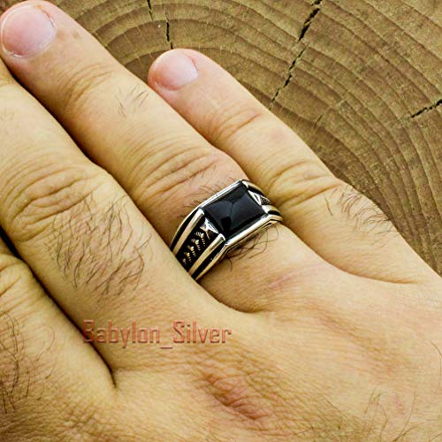 Babylon Silver Solid 925 Sterling Silver Onyx Stone Turkish Handmade Luxury Arrow Design Ring for Men (10) - Image 4