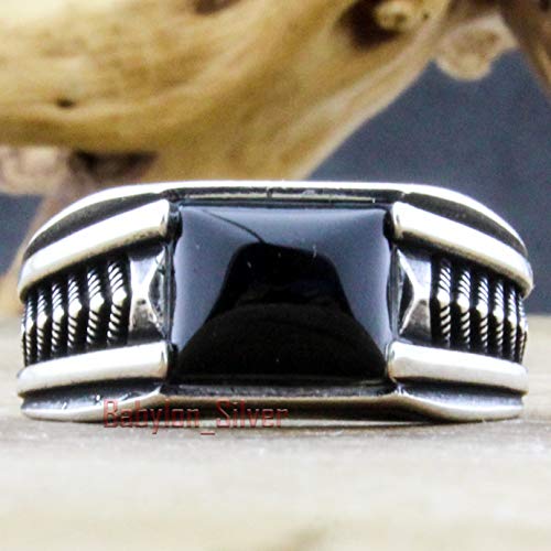 Babylon Silver Solid 925 Sterling Silver Onyx Stone Turkish Handmade Luxury Arrow Design Ring for Men (10) - Image 3