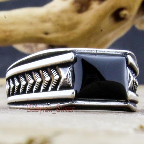 Babylon Silver Solid 925 Sterling Silver Onyx Stone Turkish Handmade Luxury Arrow Design Ring for Men (10) - Image 2