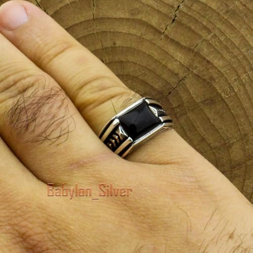 Babylon Silver Solid 925 Sterling Silver Onyx Stone Turkish Handmade Luxury Arrow Design Ring for Men (10) - Image 5