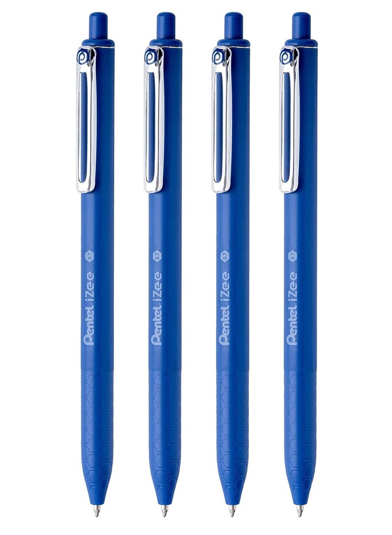 Pentel 4-Piece Izee Retractable Ballpoint Pen 0.7mm Tip Blue Ink - Image 1