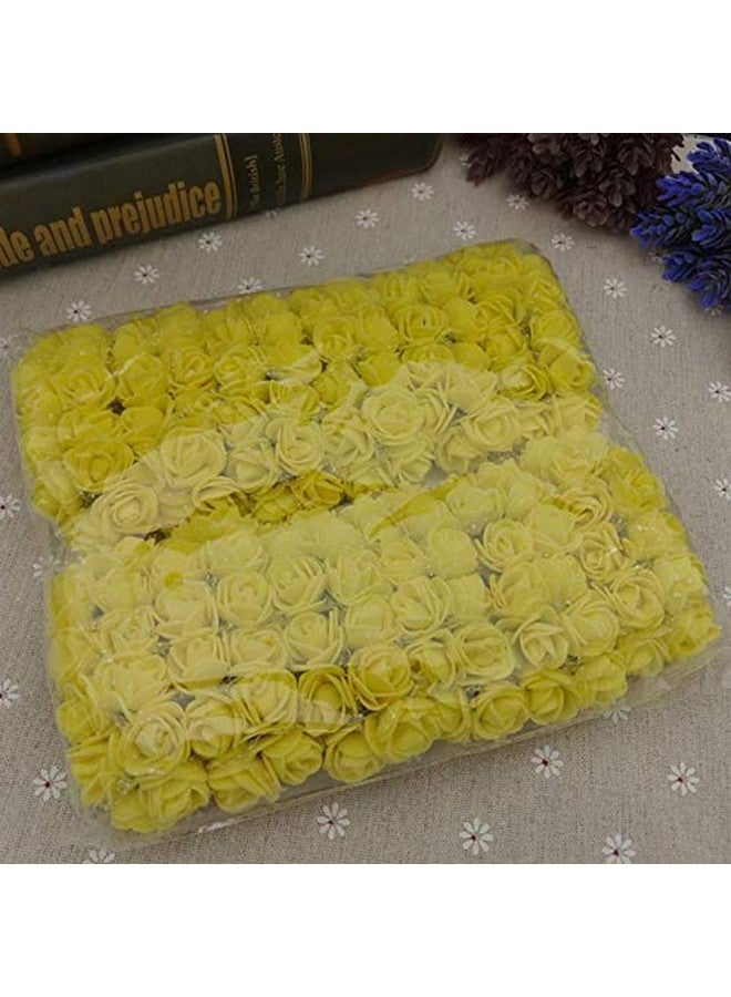 brown leaf Artificial Mini Foam Rose Flowers For Decoration/Art And Craft Work/Hairstyle And Tiara Making/Gift Packing/Card Making Pack Of 144 Colour:Yellow  - Image 3