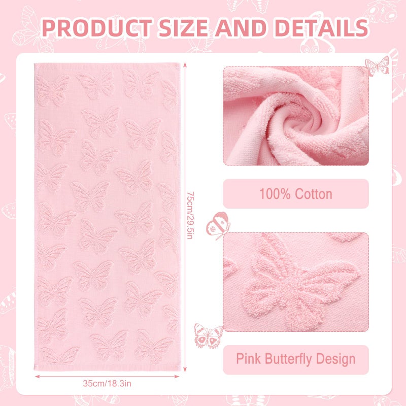 FuWeave 2 Pcs Pink Butterfly Hand Towels for Bathroom Spring Butterfly Hand Towels 100% Cotton Absorbent Decorative Jacquard Weave Bath Decor Preppy Bathroom Decor Gift, 13.7 x 29.5 Inch - Image 3
