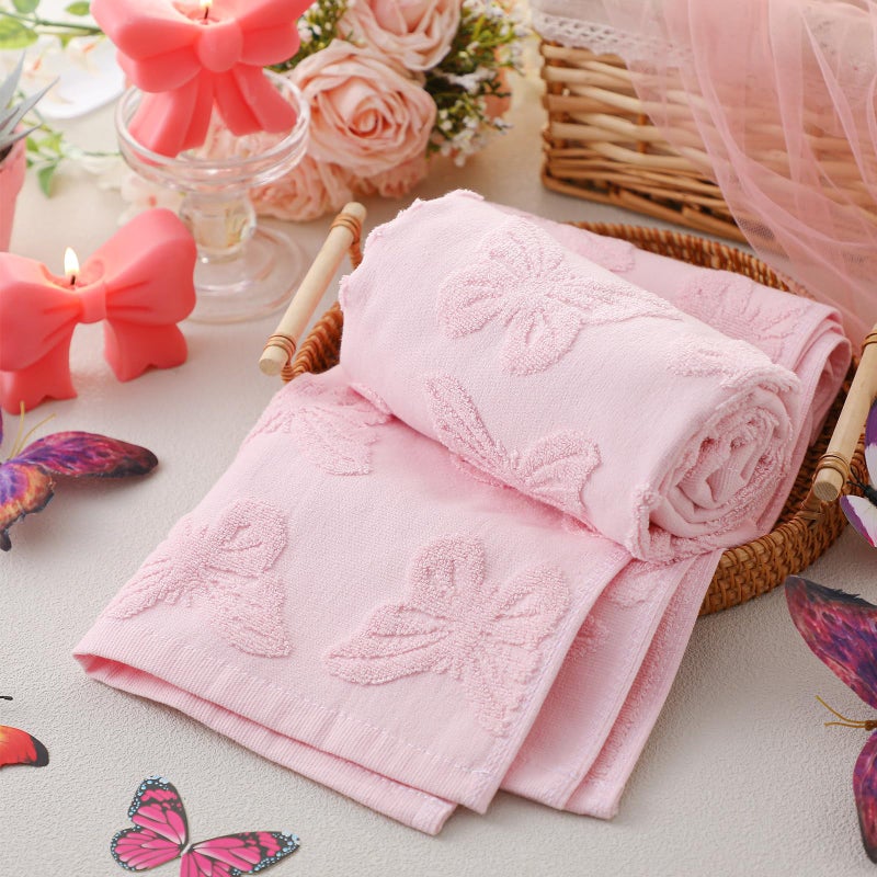 FuWeave 2 Pcs Pink Butterfly Hand Towels for Bathroom Spring Butterfly Hand Towels 100% Cotton Absorbent Decorative Jacquard Weave Bath Decor Preppy Bathroom Decor Gift, 13.7 x 29.5 Inch - Image 4