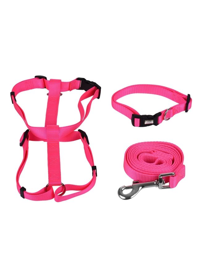 NIBEMINENT 3-Piece Adjustable Collar, Harness And Leash Set Pink - Image 1