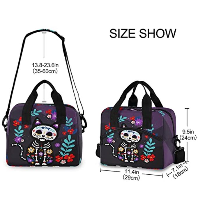 Glaphy Cat Sugar Skull Lunch Bag, Insulated Lunch Tote Bags Cooler Lunch Box Food Container for Women Men Adults - Image 2