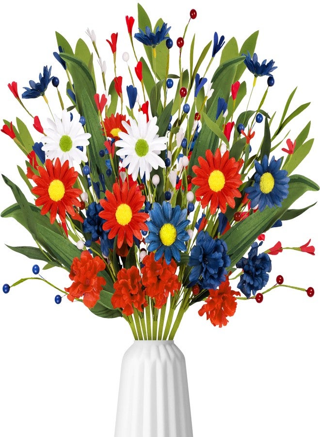 Eternity sky 8 Bundles 4th/Fourth of July Decorations Artificial Silk Flowers Red White Blue Patriotic Picks Berry Stems Memorial Independent Labor Day Decor for Home Vase Table Centerpieces - Image 1