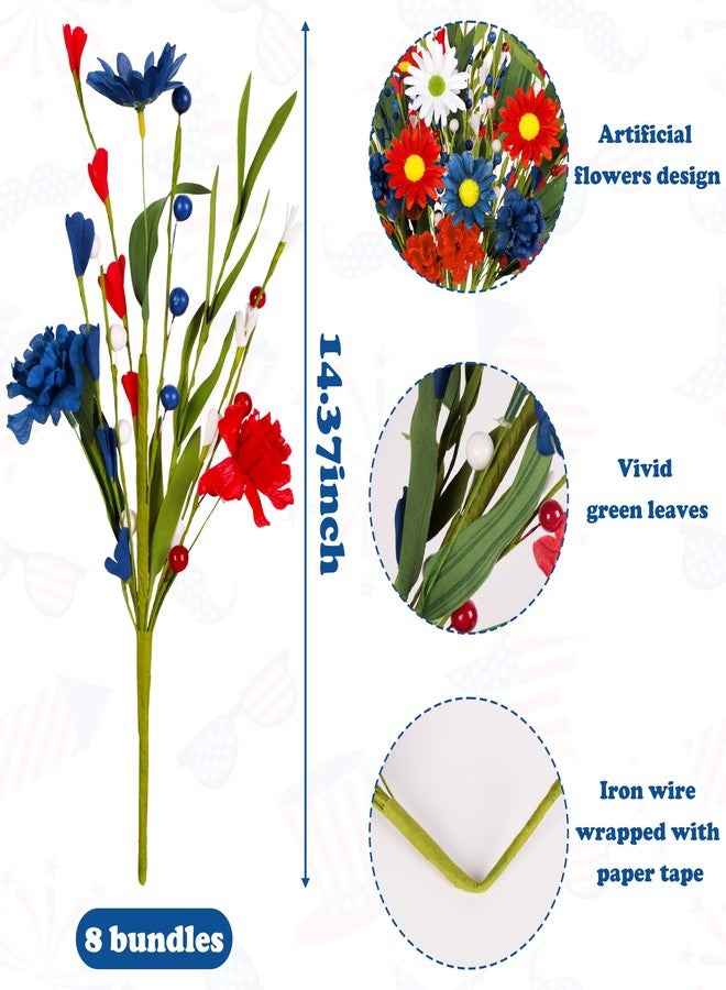 Eternity sky 8 Bundles 4th/Fourth of July Decorations Artificial Silk Flowers Red White Blue Patriotic Picks Berry Stems Memorial Independent Labor Day Decor for Home Vase Table Centerpieces - Image 3