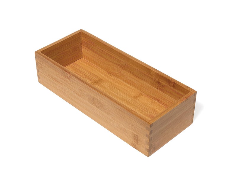 Lipper International Bamboo Wood Utensil Holder Storage Box for Cooking Tools  Makeup  or Office Supplies  5"" x 12"" x 3"" - Image 1