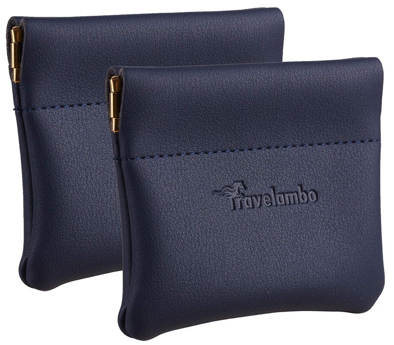 Travelambo Leather Squeeze Coin Purse Pouch Change Holder For Men & Women 2 pcs set (Blue Navy) - Image 1