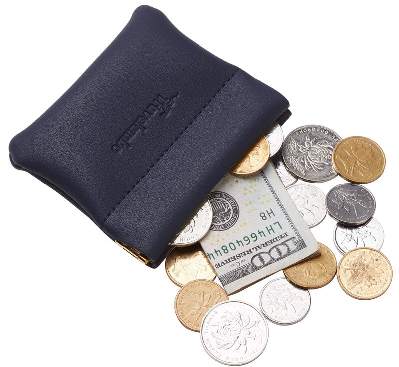 Travelambo Leather Squeeze Coin Purse Pouch Change Holder For Men & Women 2 pcs set (Blue Navy) - Image 2