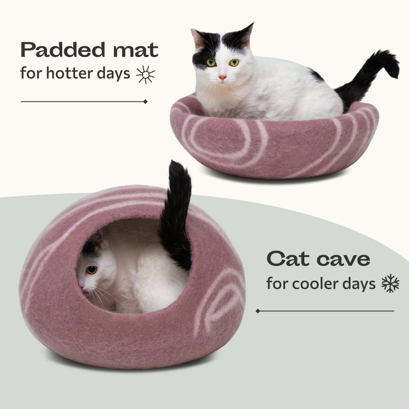 MEOWFIA Cat Cave â€“ Premium Felt Cat Bed for Indoor Cats, Handmade 100% Merino Wool, Cat (Gold Rose, Medium) - Image 4