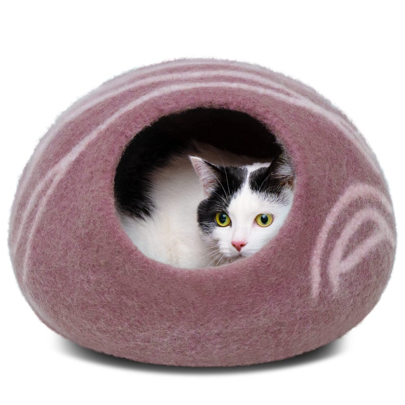 MEOWFIA Cat Cave â€“ Premium Felt Cat Bed for Indoor Cats, Handmade 100% Merino Wool, Cat (Gold Rose, Medium) - Image 1