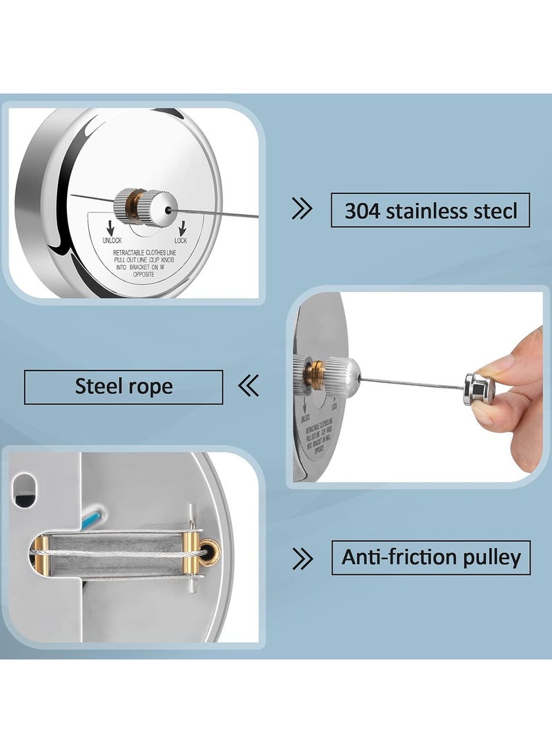 VUCATIN حبل غسيل قابل للسحب، حبل غسيل لتجفيف الملابس شديد التحمل، حبل تجفيف الملابس المثبت على الحائط للاستخدام الداخلي والخارجي، حبل قابل للسحب من الفولاذ المقاوم للصدأ (فولاذ مقاوم للصدأ بطول 9.2 قدم) - Image 3