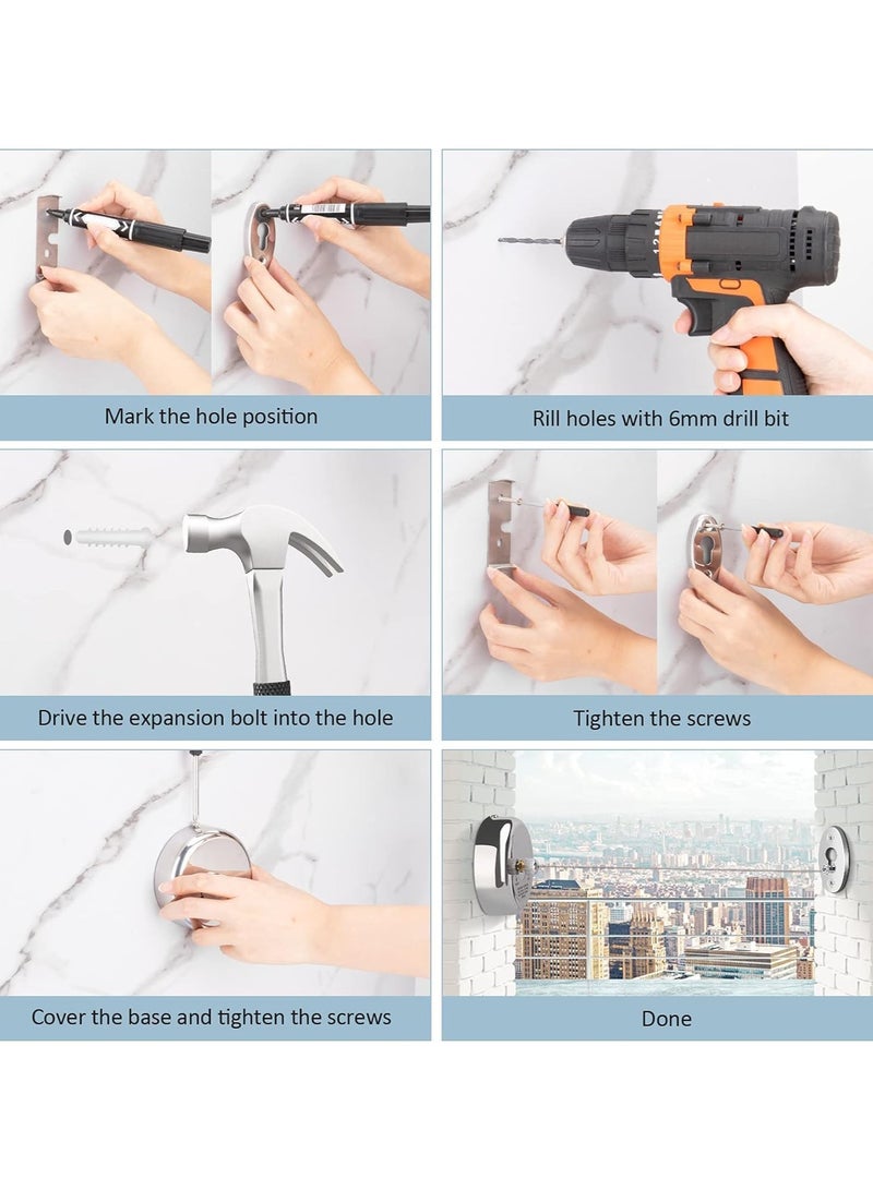 VUCATIN حبل غسيل قابل للسحب، حبل غسيل لتجفيف الملابس شديد التحمل، حبل تجفيف الملابس المثبت على الحائط للاستخدام الداخلي والخارجي، حبل قابل للسحب من الفولاذ المقاوم للصدأ (فولاذ مقاوم للصدأ بطول 9.2 قدم) - Image 5