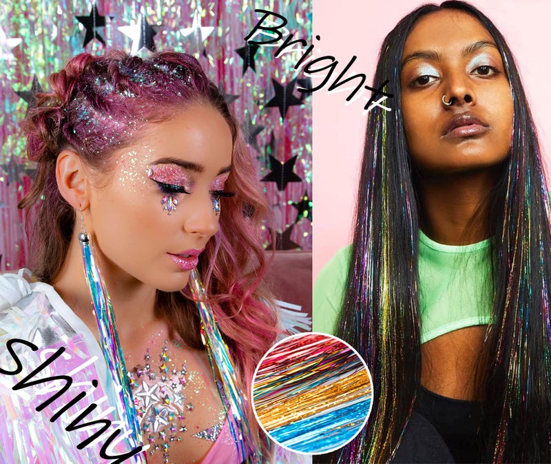 Edoneery Hair Tinsel Kit 12 Colors Hair Extensions 48 Inches 2500 Strands Sparkling Tinsel for Christmas New Year Halloween Cosplay Party Fairy Tinsel Kit - Image 5