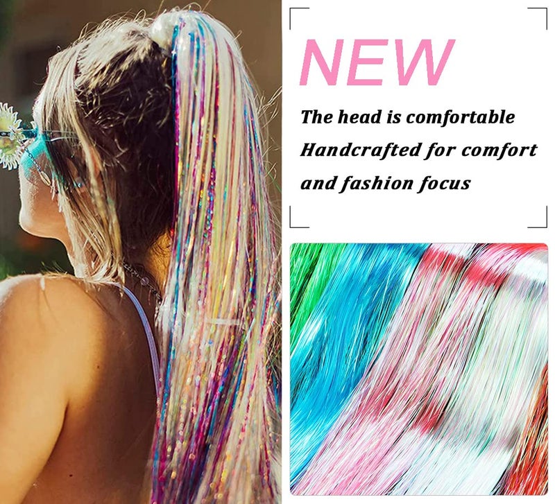 Edoneery Hair Tinsel Kit 12 Colors Hair Extensions 48 Inches 2500 Strands Sparkling Tinsel for Christmas New Year Halloween Cosplay Party Fairy Tinsel Kit - Image 4