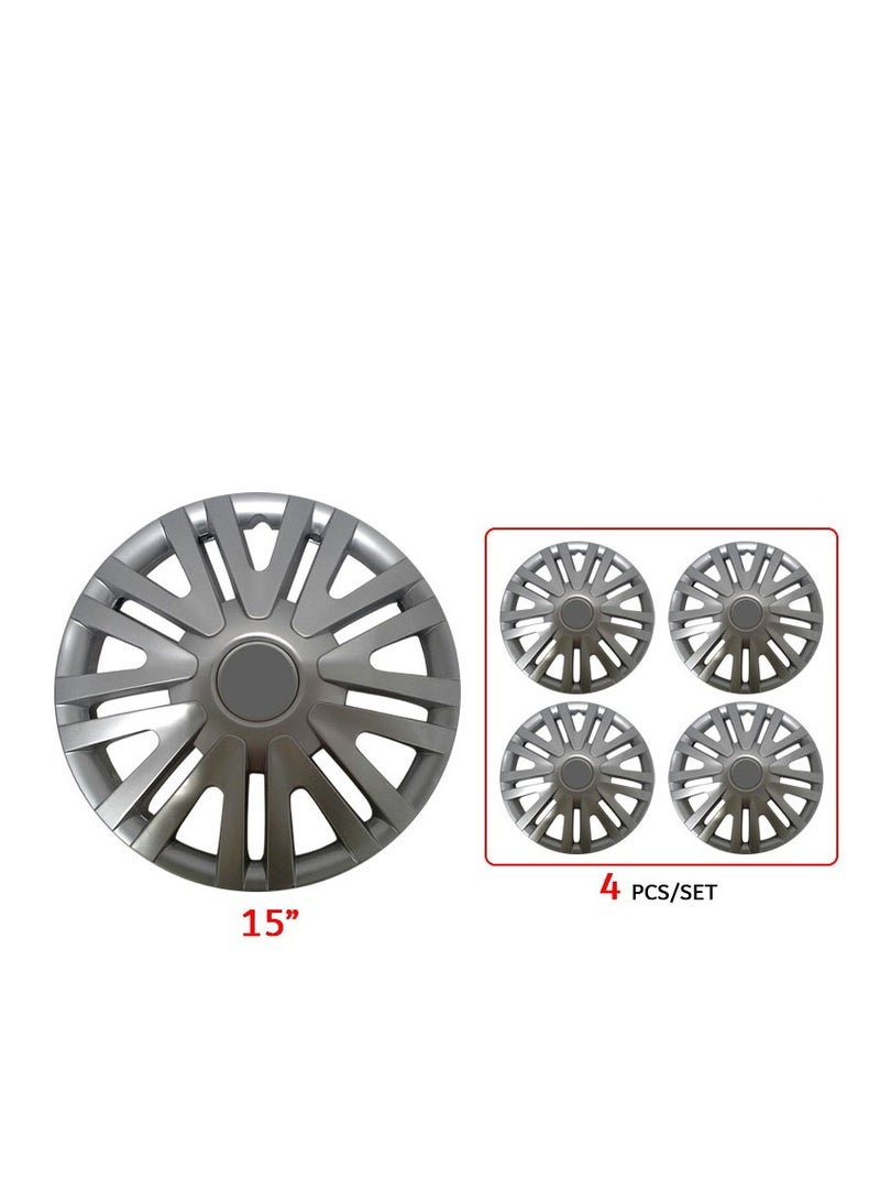 Universal Car Speed Max Wheel Cap Cover/ Hubcap Silver 15" - Set Of 4