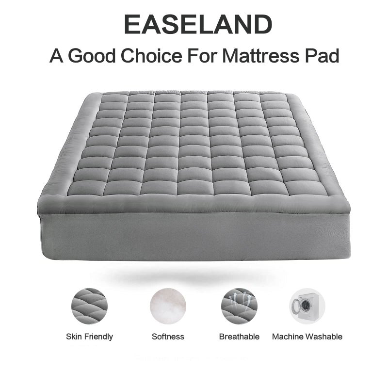 EASELAND King Size Mattress Pad Pillow Top Mattress Cover Quilted Fitted Mattress Protector 8-21" Deep Pocket Cooling Mattress Topper (78x80 Inches, Light Grey) - Image 2