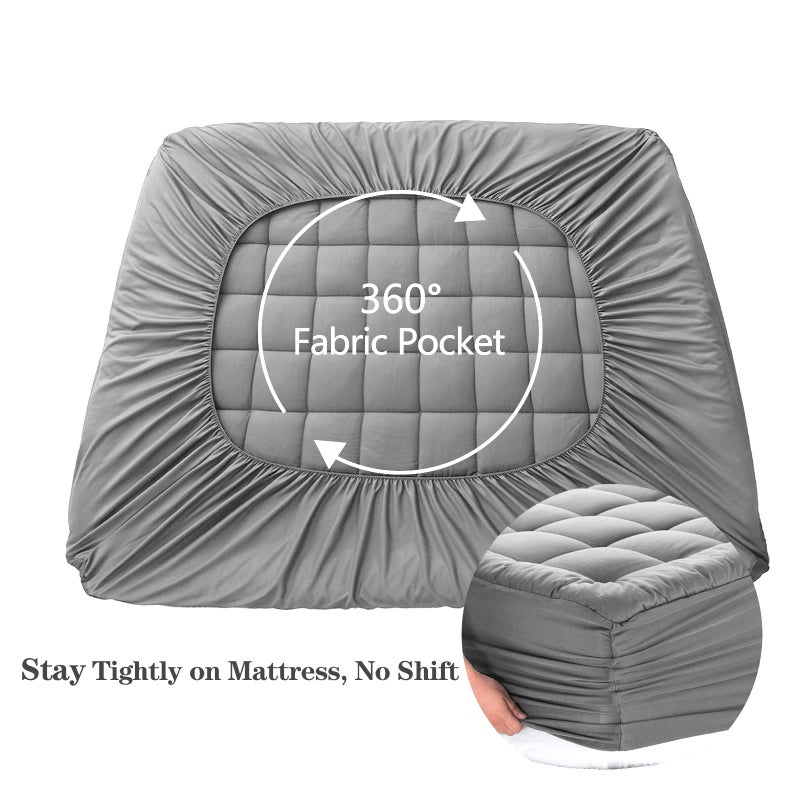 EASELAND King Size Mattress Pad Pillow Top Mattress Cover Quilted Fitted Mattress Protector 8-21" Deep Pocket Cooling Mattress Topper (78x80 Inches, Light Grey) - Image 4