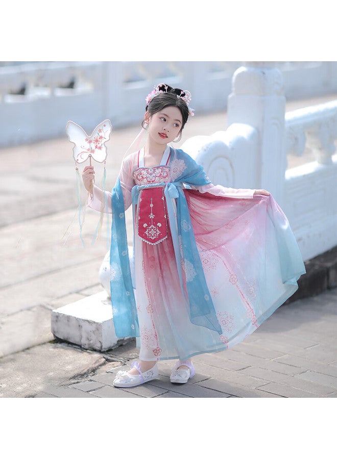 Flag Platinum Qibo Hanfu Girls' Spring Style  New Children's Ancient-style Ethereal Dress, Kongshan Pink Without Shawl, Size 120 - Image 1