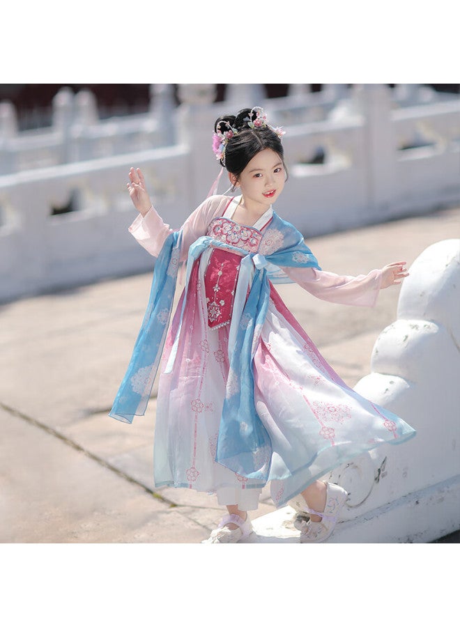 Flag Platinum Qibo Hanfu Girls' Spring Style  New Children's Ancient-style Ethereal Dress, Kongshan Pink Without Shawl, Size 120 - Image 4
