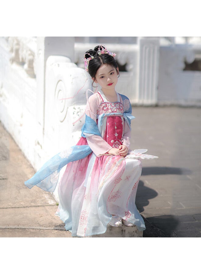 Flag Platinum Qibo Hanfu Girls' Spring Style  New Children's Ancient-style Ethereal Dress, Kongshan Pink Without Shawl, Size 120 - Image 2