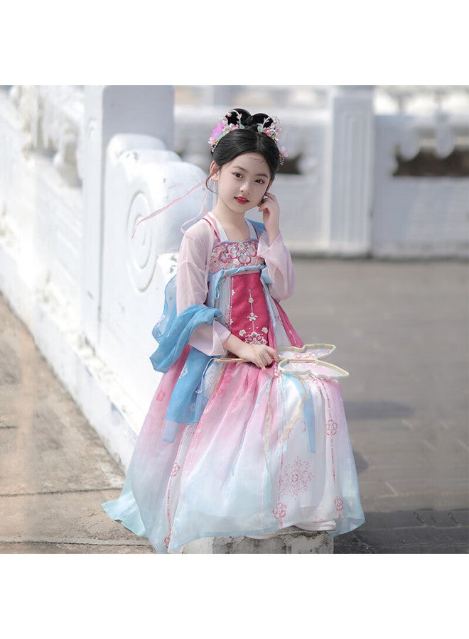 Flag Platinum Qibo Hanfu Girls' Spring Style  New Children's Ancient-style Ethereal Dress, Kongshan Pink Without Shawl, Size 120 - Image 3